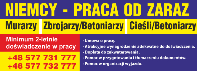 Anonse - praca od zaraz Niemcy betoniarze zbrojarze murarzy cieli - KAMAR SPӣKA Z OGRANICZON ODPOWIEDZIALNOCI