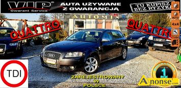 Anonse AUDI A3, 2005r., 2.000cm<sup>3</sup>, 140KM, diesel, hatchback, 175.000km, zielony, metalik, abs, kontrola trakcji (asr), regulacja wysokosci fotela, d