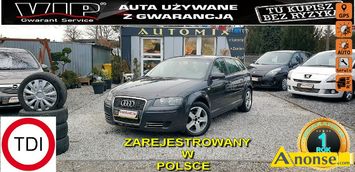 Anonse AUDI A3, 2006r., 1.900cm<sup>3</sup>, 105KM, diesel, hatchback, 275.000km, czarny, metalik, abs, kontrola trakcji (asr), regulacja wysokosci fotela, dz