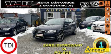 Anonse AUDI A3, 2012r., 1.600cm<sup>3</sup>, 105KM, diesel, hatchback, 98.000km, czarny, metalik, abs, kontrola trakcji (asr), regulacja wysokosci fotela, dzi