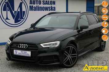 Anonse AUDI A3, 2019r., 1.984cm<sup>3</sup>, 190KM, benzyna, hatchback, 30.000km, czarny, metalik, abs, regulacja wysokosci fotela, dzielona tylna kanapa, kie