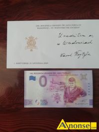 Anonse BANKNOT, Sprzedam banknot 0 euro Souvenir Karol Wojtya, stan bardzo dobry, c.50z do uzg.. KIELCE