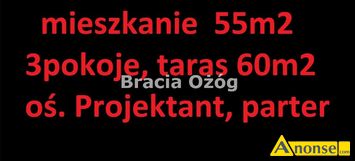 Anonse OSIEDLE FRANCISZKA KOTULI, M-4, 55m<sup>2</sup>, gaz, prd, kanalizacja, n sprzeda 3-pokojowe mieszkanie o powierzchni 55m2 z duym tarasem ( parter),