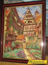 Anonse OBRAZ, Obraz rcznie haftowany, oprawiony, za szkem. Wymiary 42 X53. Doskonay na prezen c.450z. LUBLIN