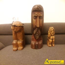 Anonse DREWNIANE FIGURKI, Trzy drewniane figurki,ręcznie robione z lat 70-tych., stan bardzo dobry, c.100zł. RADOM