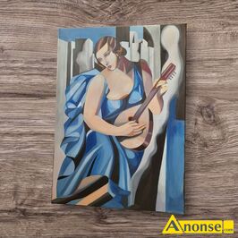 Anonse DEKORACJA CIENNA, https://allegro.pl/oferta/tamara-lempicka-kobieta-z-tamburynem-rekodzielo-50-na-70-cm-17388038108 Obraz jest rcznie malo