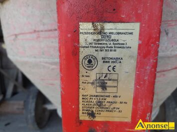 Anonse BETONIARKA, Betoniarka Defro pojemno 200l silnik 3 fazowy 1.1kw, stan bardzo dobry, c.3.200z. NOWY DWR