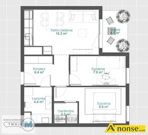 Anonse CENTRUM, M-4, 46.86m<sup>2</sup>, p. 7/16, w�asno�ciowe, do zamieszkania, 3 pokojowy apartament w �wietnej lokalizacji z widokiem na panoram� miasta Id
