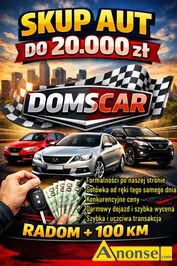 Anonse Z�OMOWANIE, SKUPUJ� SAMOCHODY OSOBOWE I DOSTAWCZE DO 20 000 Z� Specjalizuj� si� w zakupie samochod�w sprawnych, zadbanych lub wymagaj�cych l
