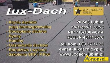 Anonse DEKARSTWO, fv, dojazd, Krycie dach�w pap� termozgrzewaln� FV Gwarancja Najtaniej w Lublinie LUBLIN