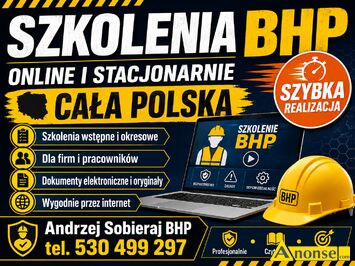 Anonse SZKOLENIA BHP, Potrzebujesz szkolenia BHP lub kompletnej dokumentacji dla firmy? Za�atwisz to szybko i bez zb�dnych formalno�ci. Prowadz� sz