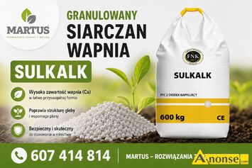 Anonse NAWOZY, mineralne, Sulkalk - granulowany siarczan wapnia Posiadamy w sprzeda�y �atwo przyswajalny dla ro�lin granulowany siarczan wapnia. Na