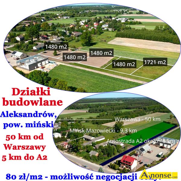 ALEKSANDRW  GM. JAKUBW, dziaka 1480m2, budowlana, wjazd z drogi asfaltowej,media: moliwo pod - image 0 - anonse.com